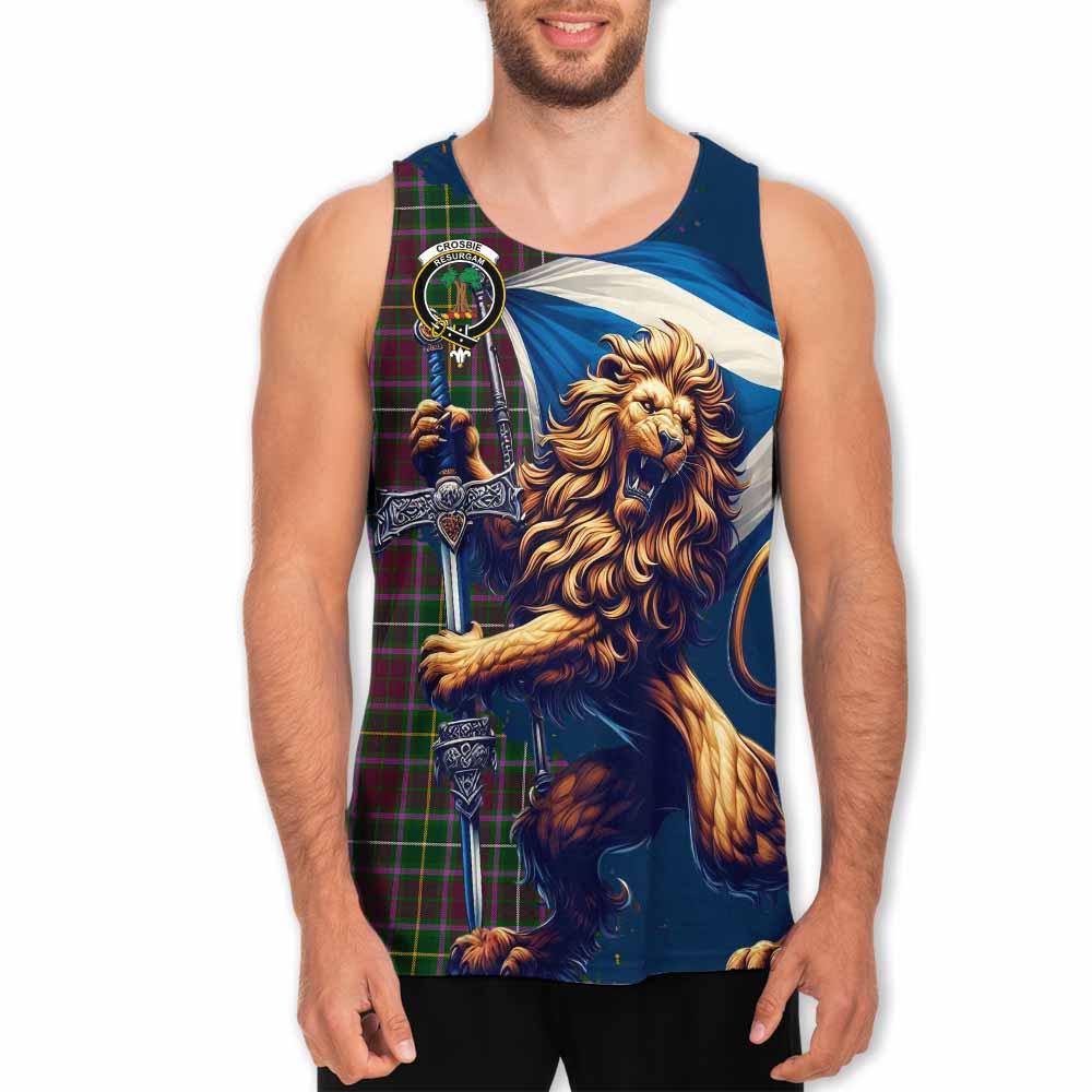 Tartan Vibes Clothing Crosbie Tartan Family Crest Men's Tank Top with Scottish Majestic Lion