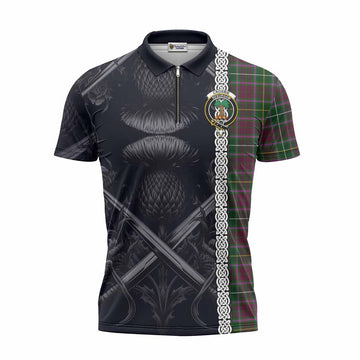 Tartan Vibes Clothing Crosbie Tartan Zipper Polo Shirt with Family Crest Cross Sword Thistle Celtic Vibes