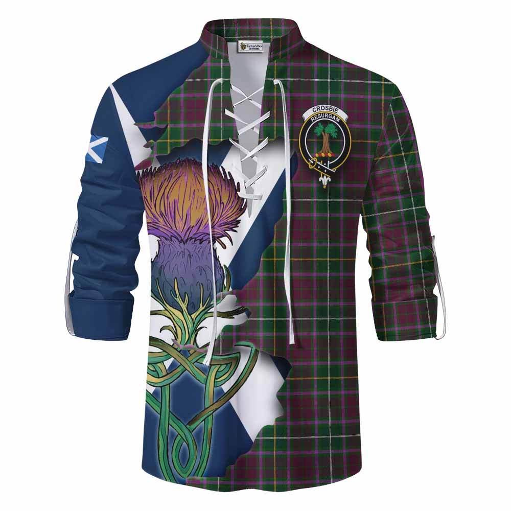 Tartan Vibes Clothing Crosbie Tartan Family Crest Ghillie Kilt Shirt Scottish Thistle Celtic Inspired