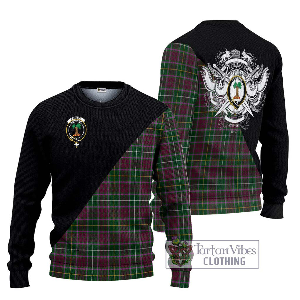 Crosbie Tartan Knitted Sweater with Family Crest and Military Logo Style Unisex - Tartanvibesclothing Shop