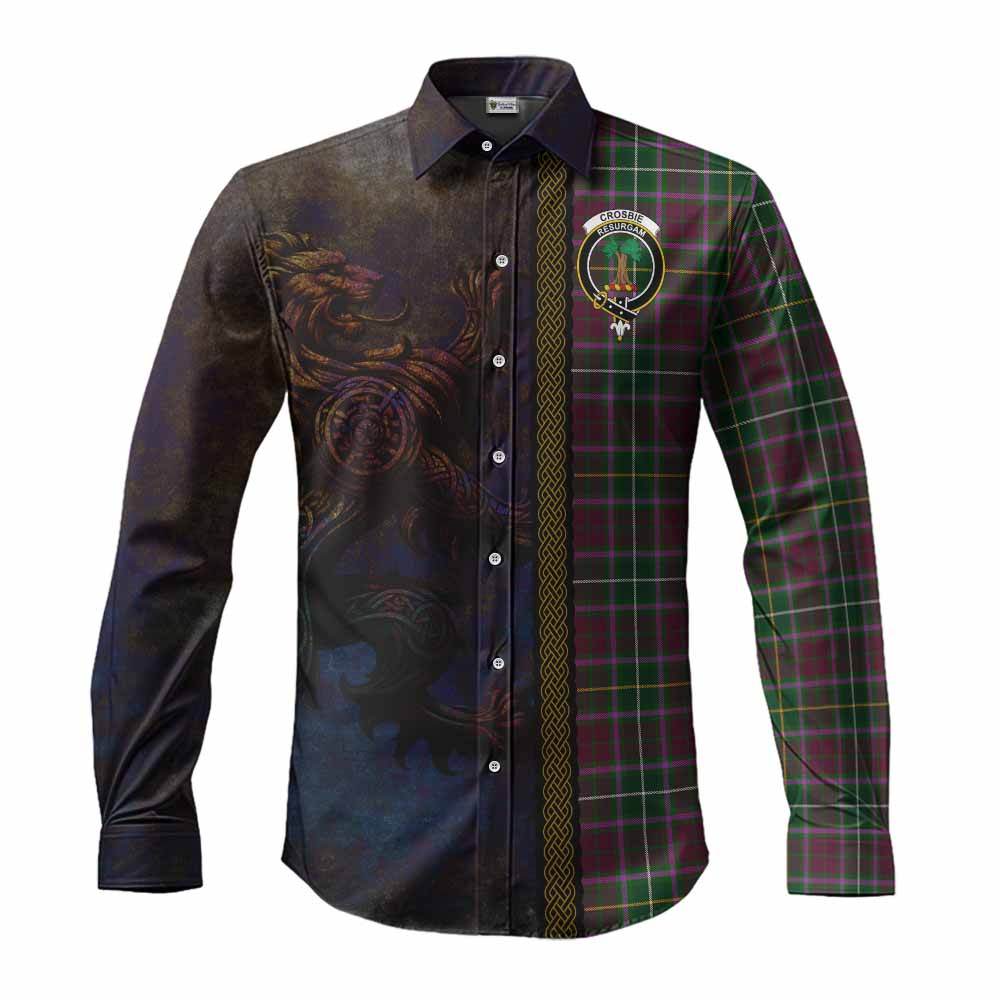 Tartan Vibes Clothing Crosbie Tartan Family Crest Long Sleeve Button Shirt Alba Gu Brath Be Brave Lion Ancient Style
