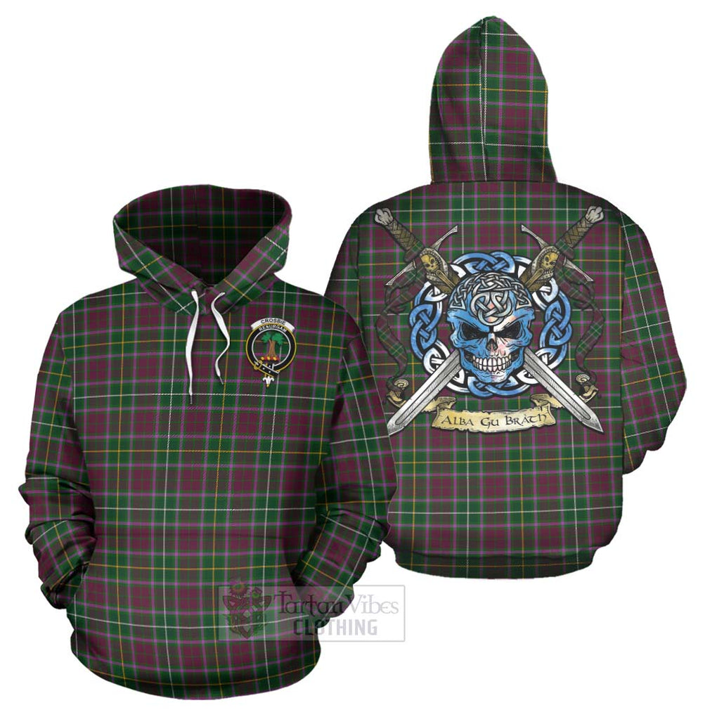 Tartan Vibes Clothing Crosbie Tartan Hoodie with Family Crest Celtic Skull Style