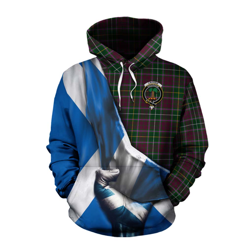 Tartan Vibes Clothing Crosbie Tartan Cotton Hoodie with Family Crest Scotland Patriotic Style