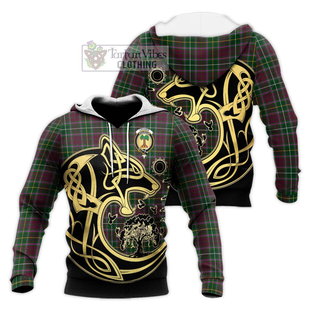 Crosbie Tartan Knitted Hoodie with Family Crest Celtic Wolf Style Unisex Knitted Pullover Hoodie - Tartan Vibes Clothing