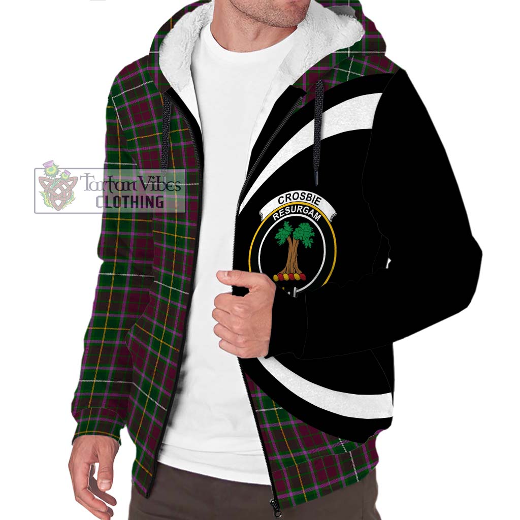 Crosbie Tartan Sherpa Hoodie with Family Crest Circle Style Unisex S - Tartan Vibes Clothing