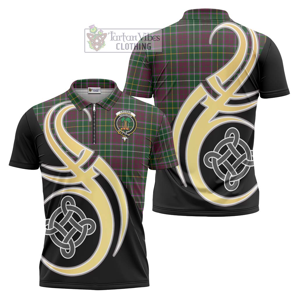 Tartan Vibes Clothing Crosbie Tartan Zipper Polo Shirt with Family Crest and Celtic Symbol Style