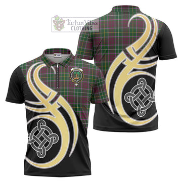 Tartan Vibes Clothing Crosbie Tartan Zipper Polo Shirt with Family Crest and Celtic Symbol Style