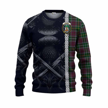 Tartan Vibes Clothing Crosbie Tartan Knitted Sweater with Family Crest Cross Sword Thistle Celtic Vibes