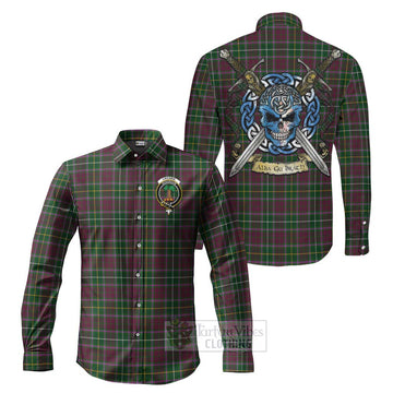 Tartan Vibes Clothing Crosbie Tartan Long Sleeve Button Shirt with Family Crest Celtic Skull Style