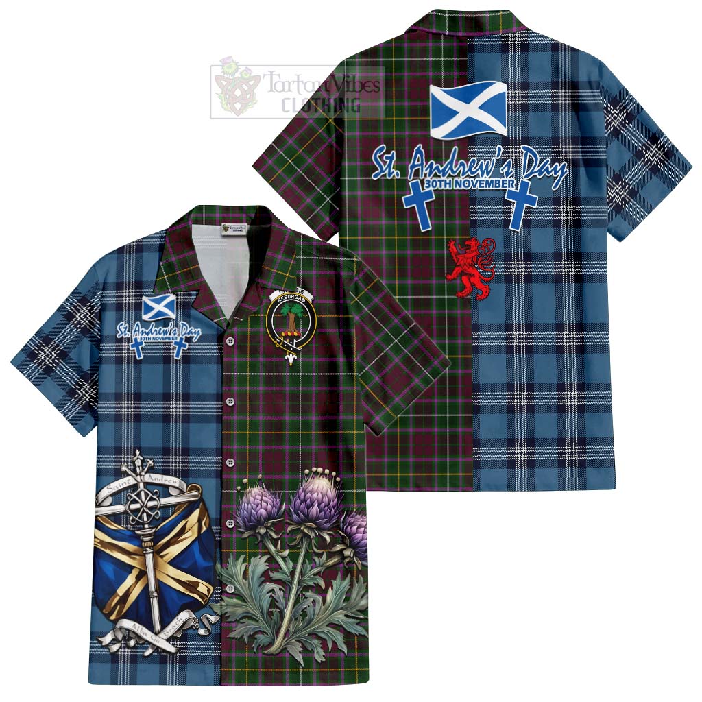Tartan Vibes Clothing Crosbie Tartan Short Sleeve Button Shirt Happy St. Andrew's Day Half Tartan Style