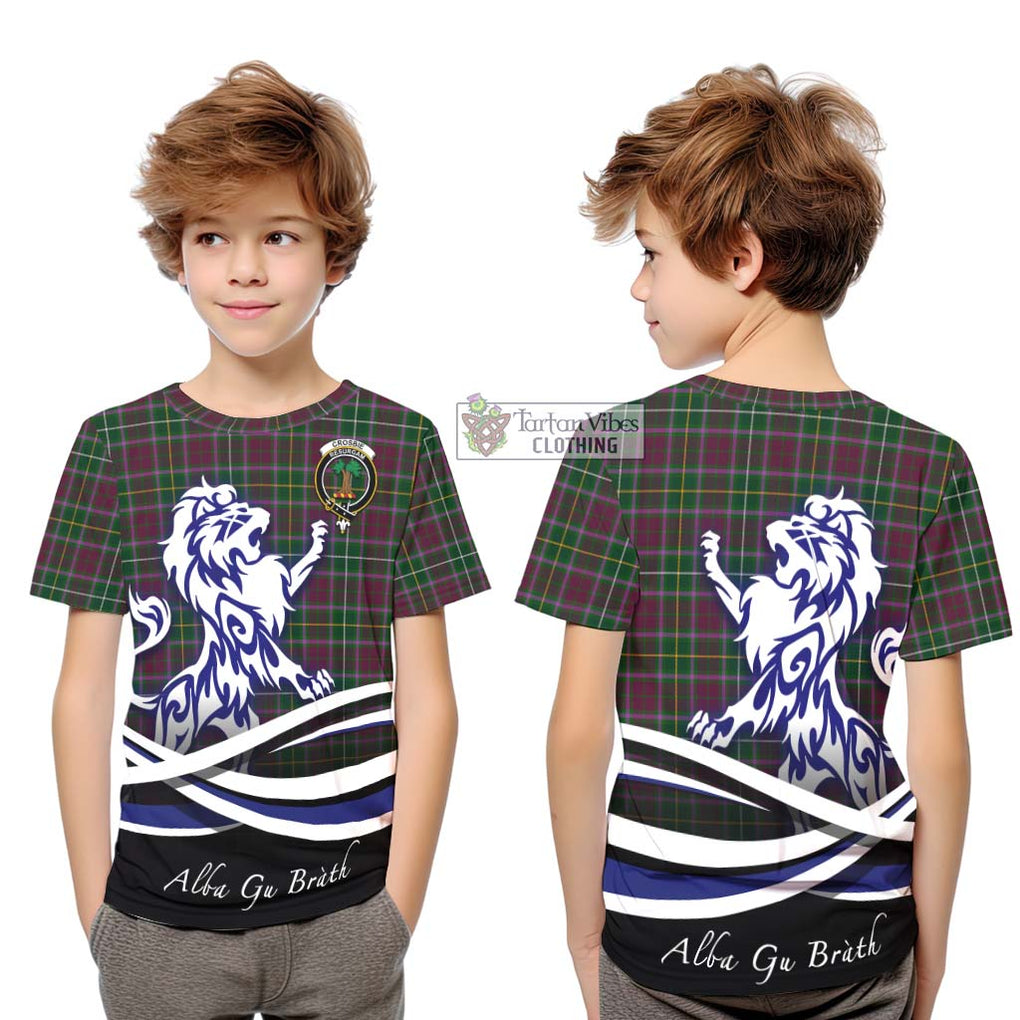 Crosbie Tartan Kid T-Shirt with Alba Gu Brath Regal Lion Emblem Youth XL Size14 - Tartanvibesclothing Shop
