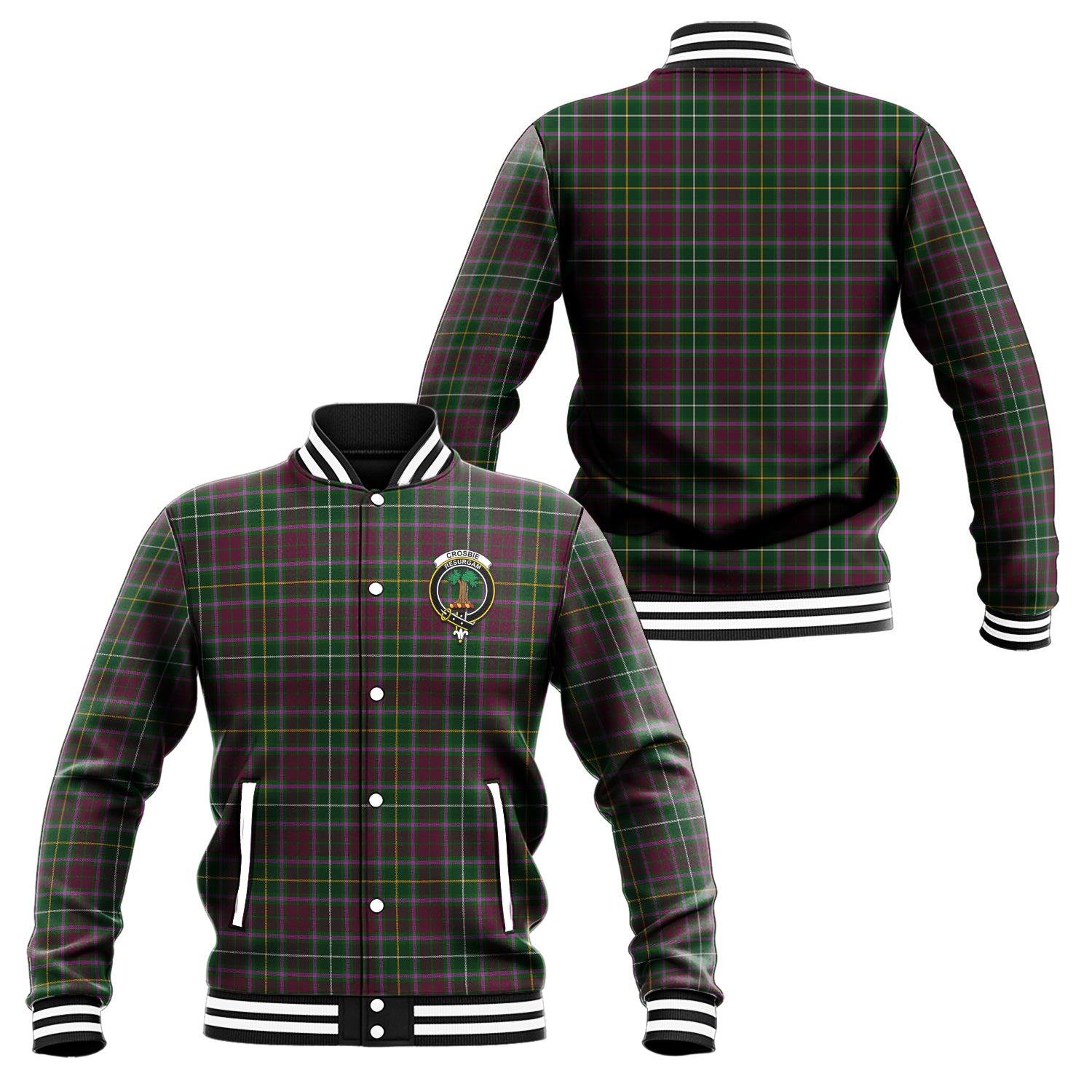 Crosbie Tartan Baseball Jacket with Family Crest Unisex - Tartan Vibes Clothing
