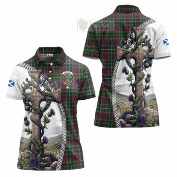 Tartan Vibes Clothing Crosbie Tartan Women's Polo Shirt with Family Crest and St. Andrew's Cross Accented by Thistle Vines