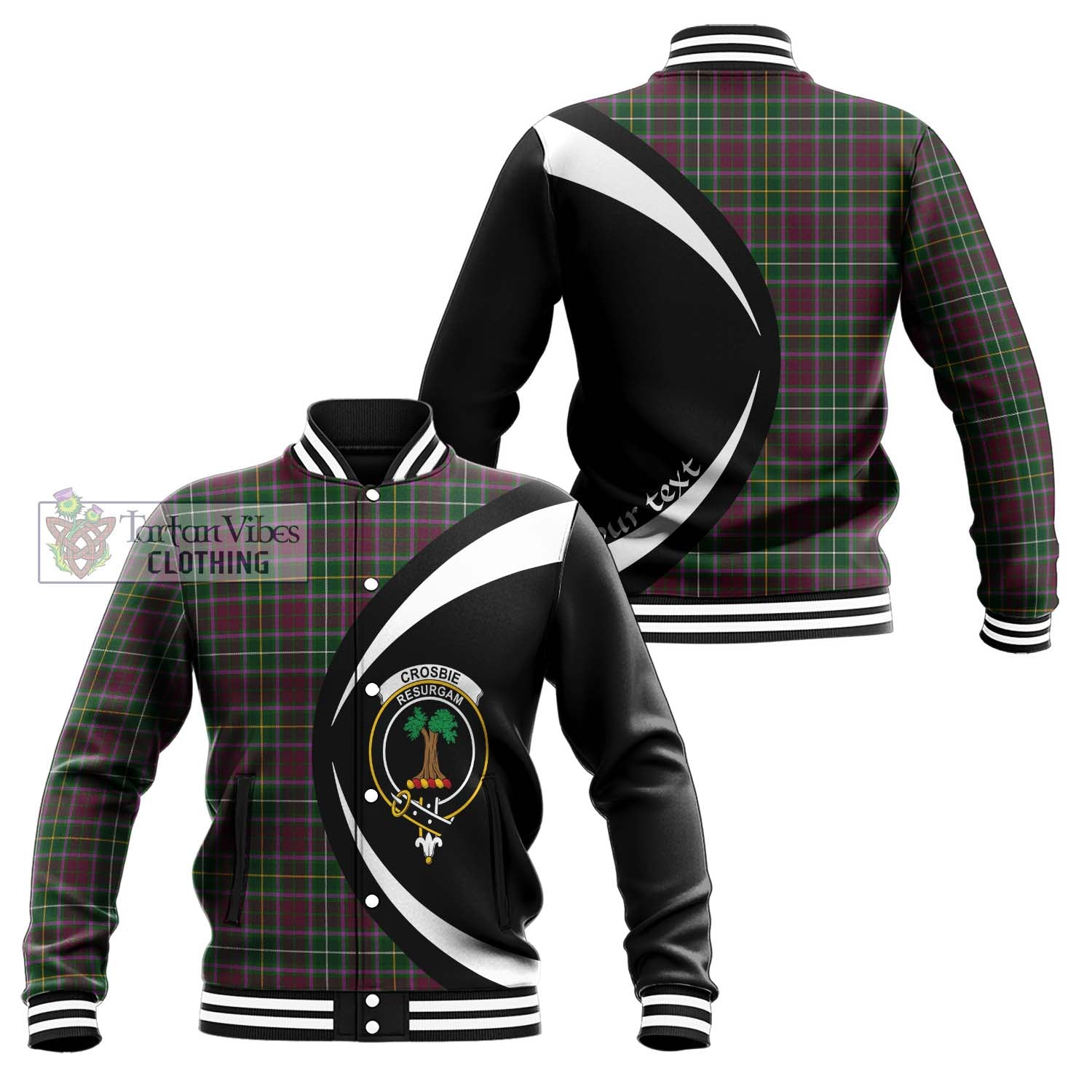 Crosbie Tartan Baseball Jacket with Family Crest Circle Style Unisex - Tartan Vibes Clothing