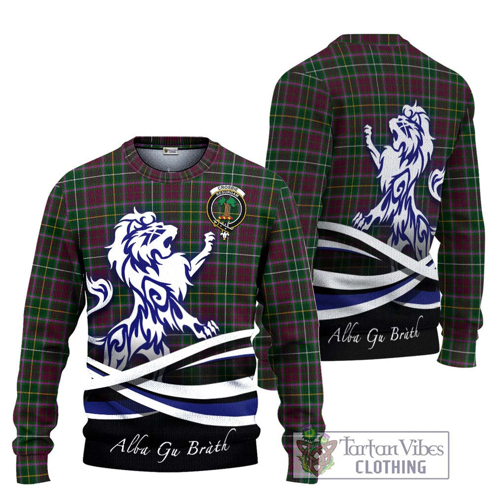 Crosbie Tartan Knitted Sweater with Alba Gu Brath Regal Lion Emblem Unisex - Tartanvibesclothing Shop