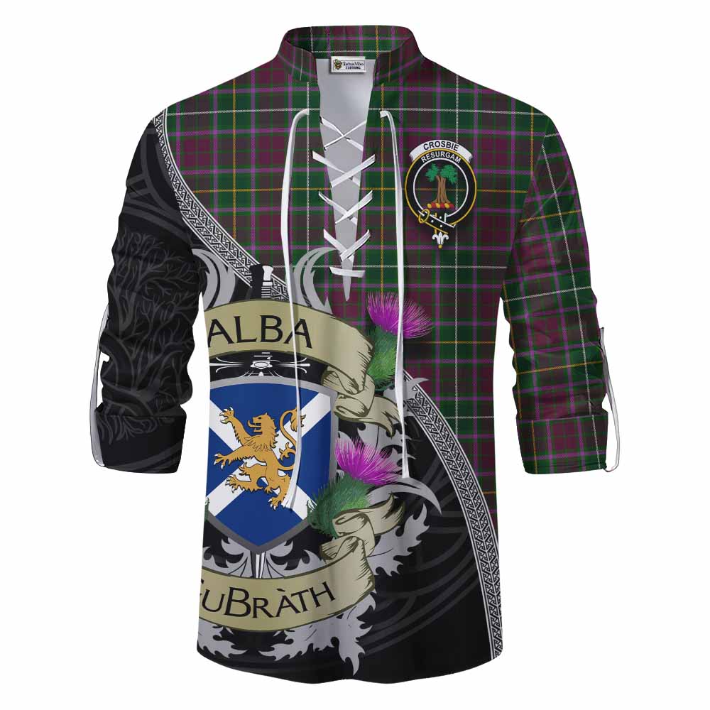Tartan Vibes Clothing Crosbie Tartan Family Crest Ghillie Kilt Shirt Lion Rampant Royal Thistle Shield Celtic Inspired