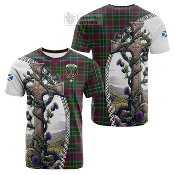 Tartan Vibes Clothing Crosbie Tartan Cotton T-shirt with Family Crest and St. Andrew's Cross Accented by Thistle Vines