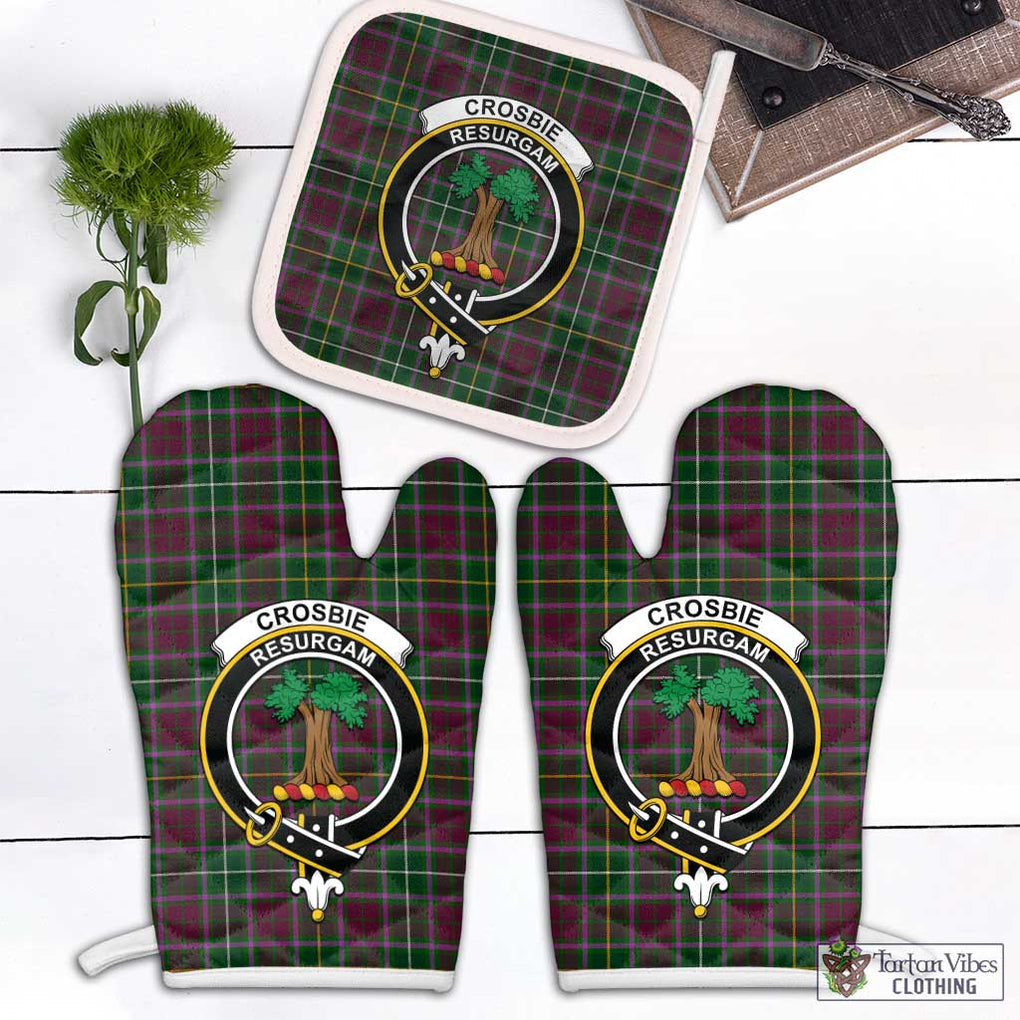 Crosbie Tartan Combo Oven Mitt & Pot-Holder with Family Crest Combo 1 Oven Mitt & 1 Pot-Holder White - Tartan Vibes Clothing