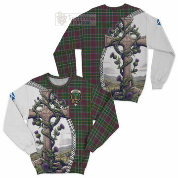 Tartan Vibes Clothing Crosbie Tartan Sweatshirt with Family Crest and St. Andrew's Cross Accented by Thistle Vines