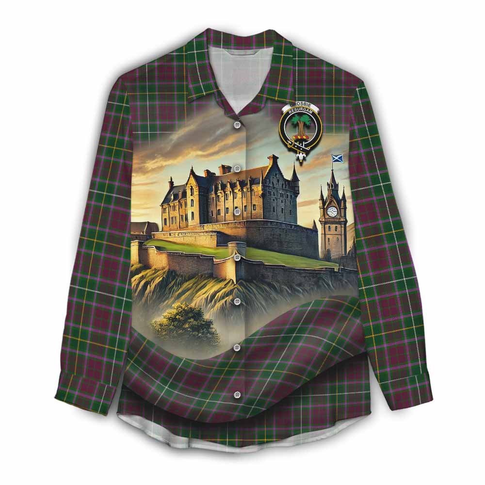Tartan Vibes Clothing Crosbie Tartan Family Crest Women's Casual Shirt with Scottish Ancient Castle Style