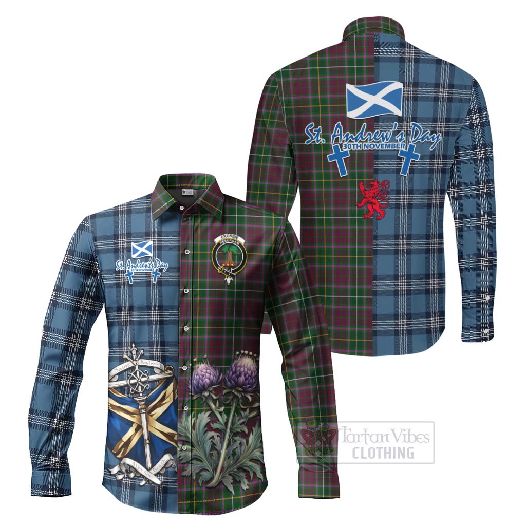 Tartan Vibes Clothing Crosbie Tartan Long Sleeve Button Shirt Happy St. Andrew's Day Half Tartan Style