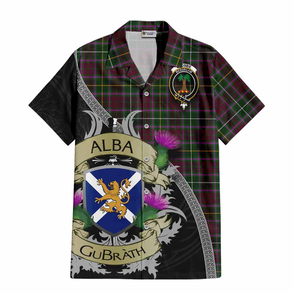 Tartan Vibes Clothing Crosbie Tartan Family Crest Short Sleeve Button Shirt Lion Rampant Royal Thistle Shield Celtic Inspired