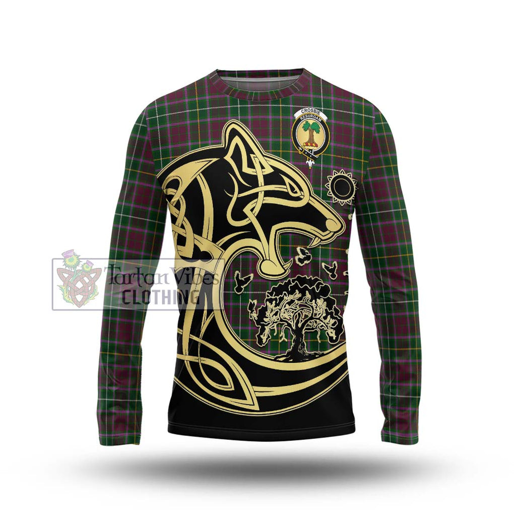 Crosbie Tartan Long Sleeve T-Shirt with Family Crest Celtic Wolf Style Unisex - Tartan Vibes Clothing