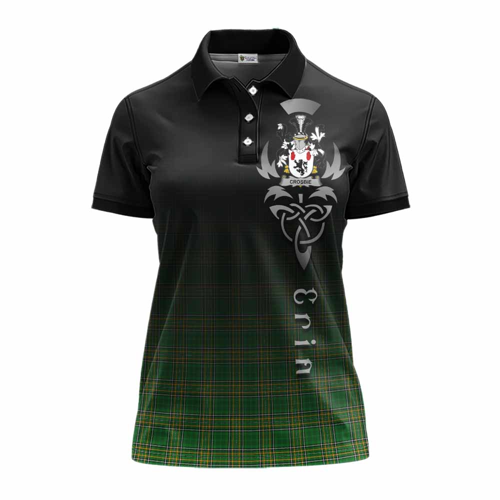 Tartan Vibes Clothing Crosbie Irish Clan Women's Polo Shirt with Coat of Arms Erin Go Bragh Celtic Inspired