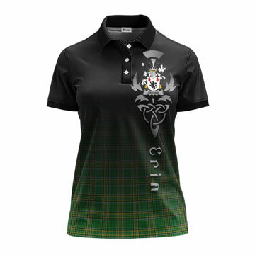 Tartan Vibes Clothing Crosbie Irish Clan Women's Polo Shirt with Coat of Arms Erin Go Bragh Celtic Inspired