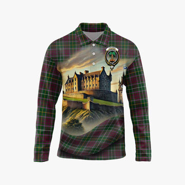 Tartan Vibes Clothing Crosbie Tartan Family Crest Long Sleeve Polo Shirt with Scottish Ancient Castle Style