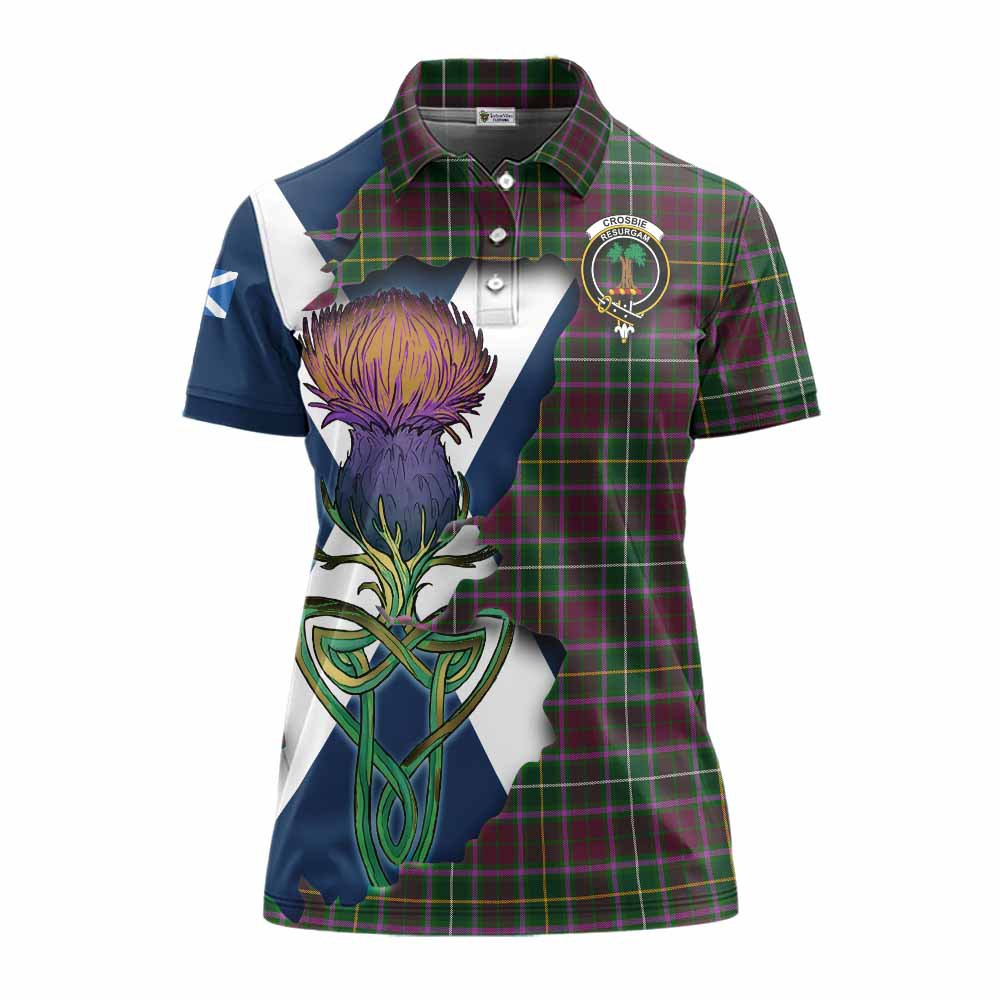 Tartan Vibes Clothing Crosbie Tartan Family Crest Women's Polo Shirt Scottish Thistle Celtic Inspired