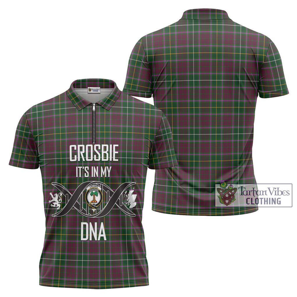 Crosbie Tartan Zipper Polo Shirt with Family Crest DNA In Me Style Unisex - Tartanvibesclothing Shop