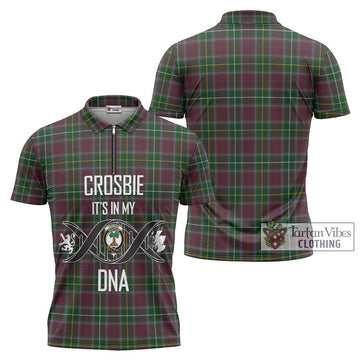 Crosbie Tartan Zipper Polo Shirt with Family Crest DNA In Me Style Unisex - Tartanvibesclothing Shop