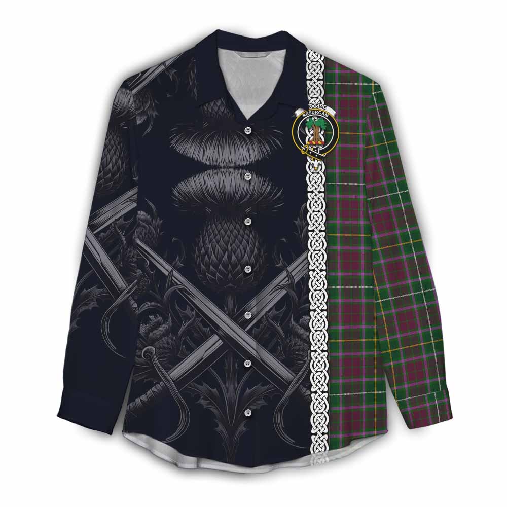 Tartan Vibes Clothing Crosbie Tartan Women's Casual Shirt with Family Crest Cross Sword Thistle Celtic Vibes