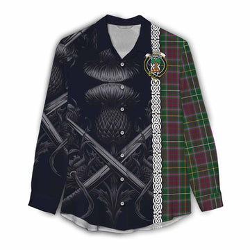 Tartan Vibes Clothing Crosbie Tartan Women's Casual Shirt with Family Crest Cross Sword Thistle Celtic Vibes