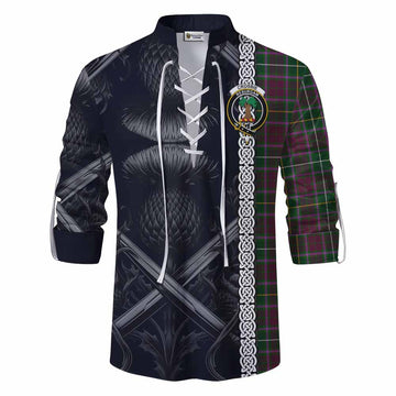 Tartan Vibes Clothing Crosbie Tartan Ghillie Kilt Shirt with Family Crest Cross Sword Thistle Celtic Vibes