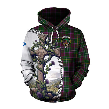 Tartan Vibes Clothing Crosbie Tartan Cotton Hoodie with Family Crest and St. Andrew's Cross Accented by Thistle Vines