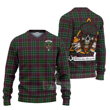Tartan Vibes Clothing Crosbie Tartan Knitted Sweater with Family Crest and Bearded Skull Holding Bottles of Whiskey