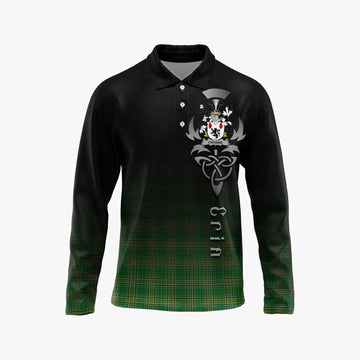Tartan Vibes Clothing Crosbie Irish Clan Long Sleeve Polo Shirt with Coat of Arms Erin Go Bragh Celtic Inspired