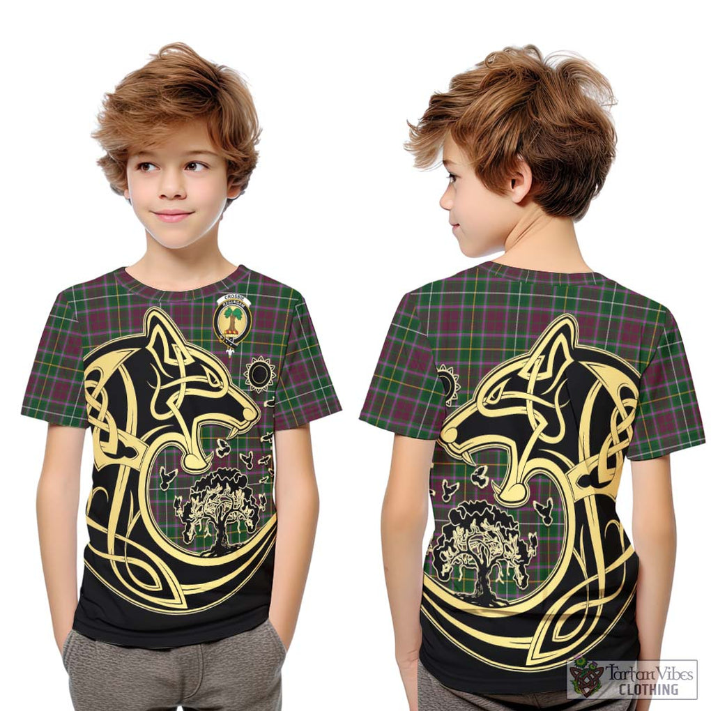 Crosbie Tartan Kid T-Shirt with Family Crest Celtic Wolf Style Youth XL Size14 - Tartan Vibes Clothing