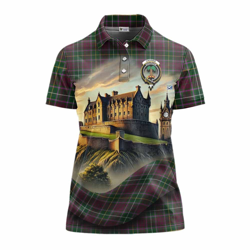 Tartan Vibes Clothing Crosbie Tartan Family Crest Women's Polo Shirt with Scottish Ancient Castle Stype