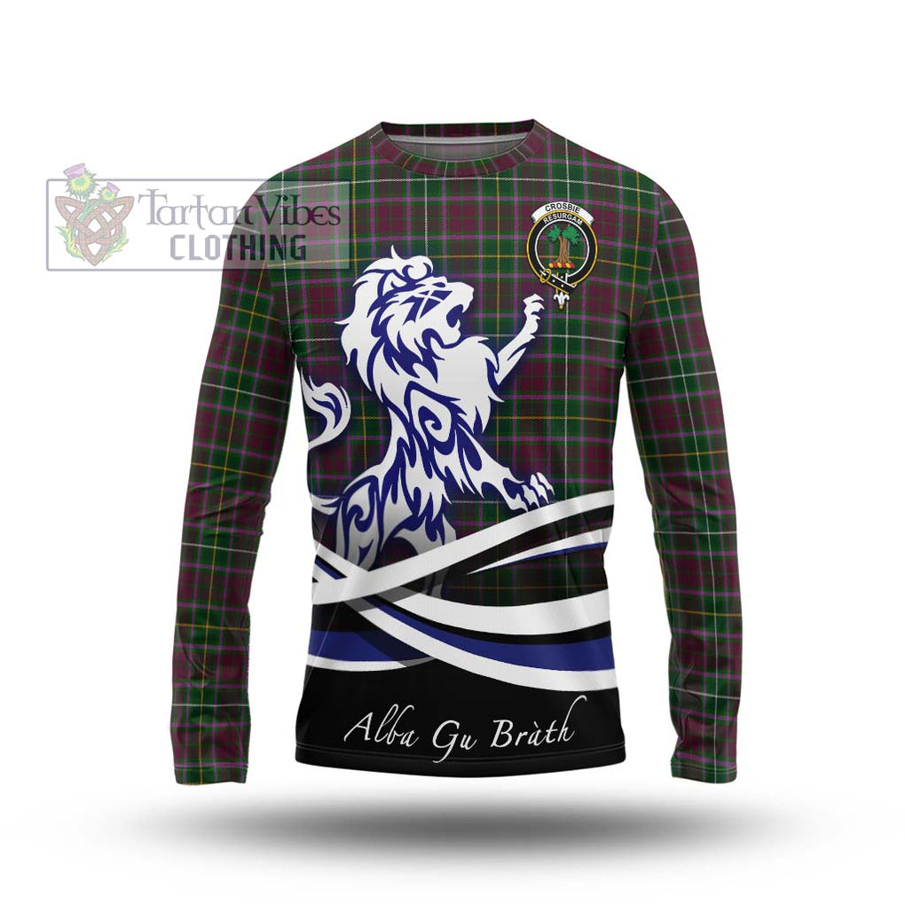Crosbie Tartan Long Sleeve T-Shirt with Alba Gu Brath Regal Lion Emblem Unisex - Tartanvibesclothing Shop