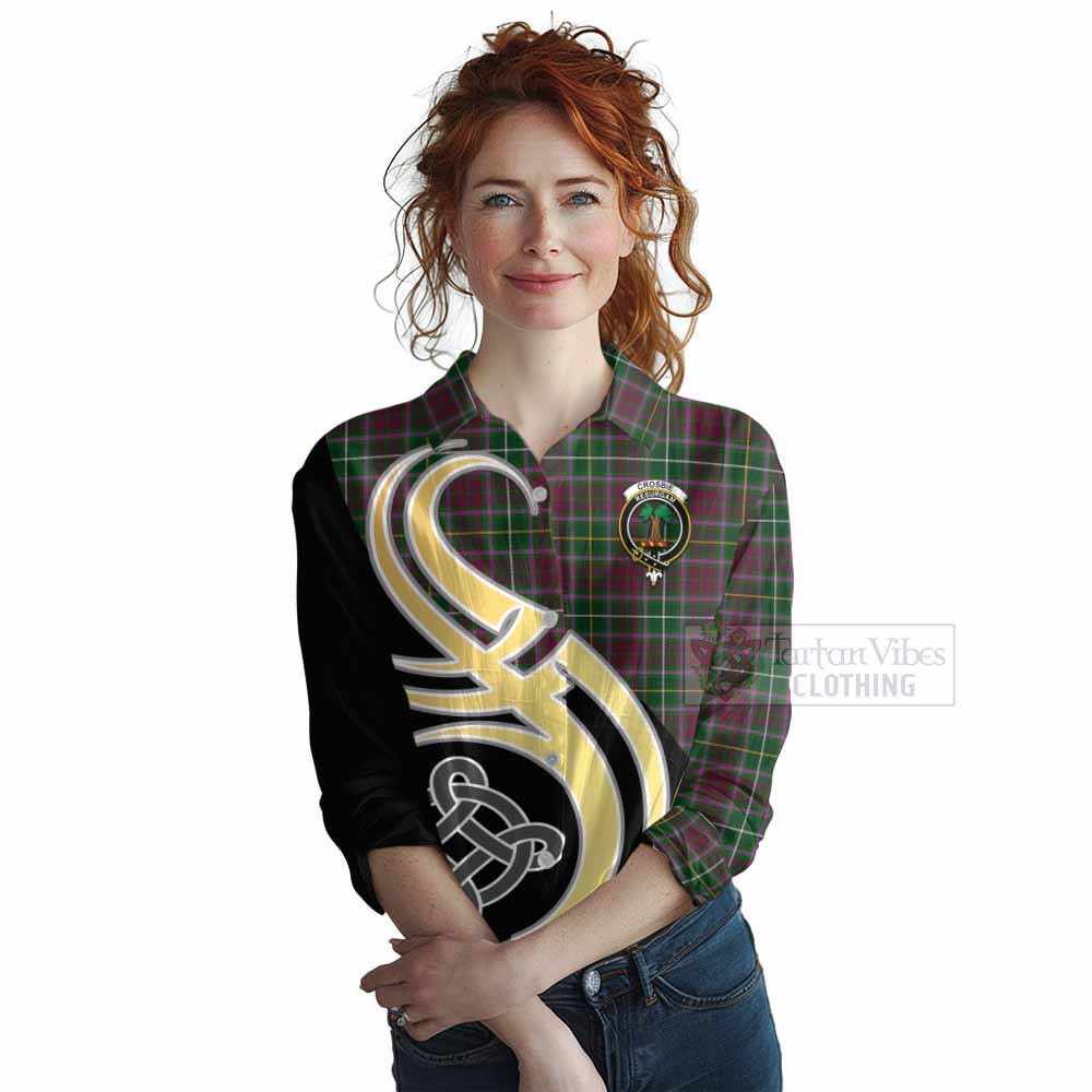 Tartan Vibes Clothing Crosbie Tartan Women's Casual Shirt with Family Crest and Celtic Symbol Style