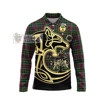Crosbie Tartan Long Sleeve Polo Shirt with Family Crest Celtic Wolf Style Unisex - Tartanvibesclothing Shop