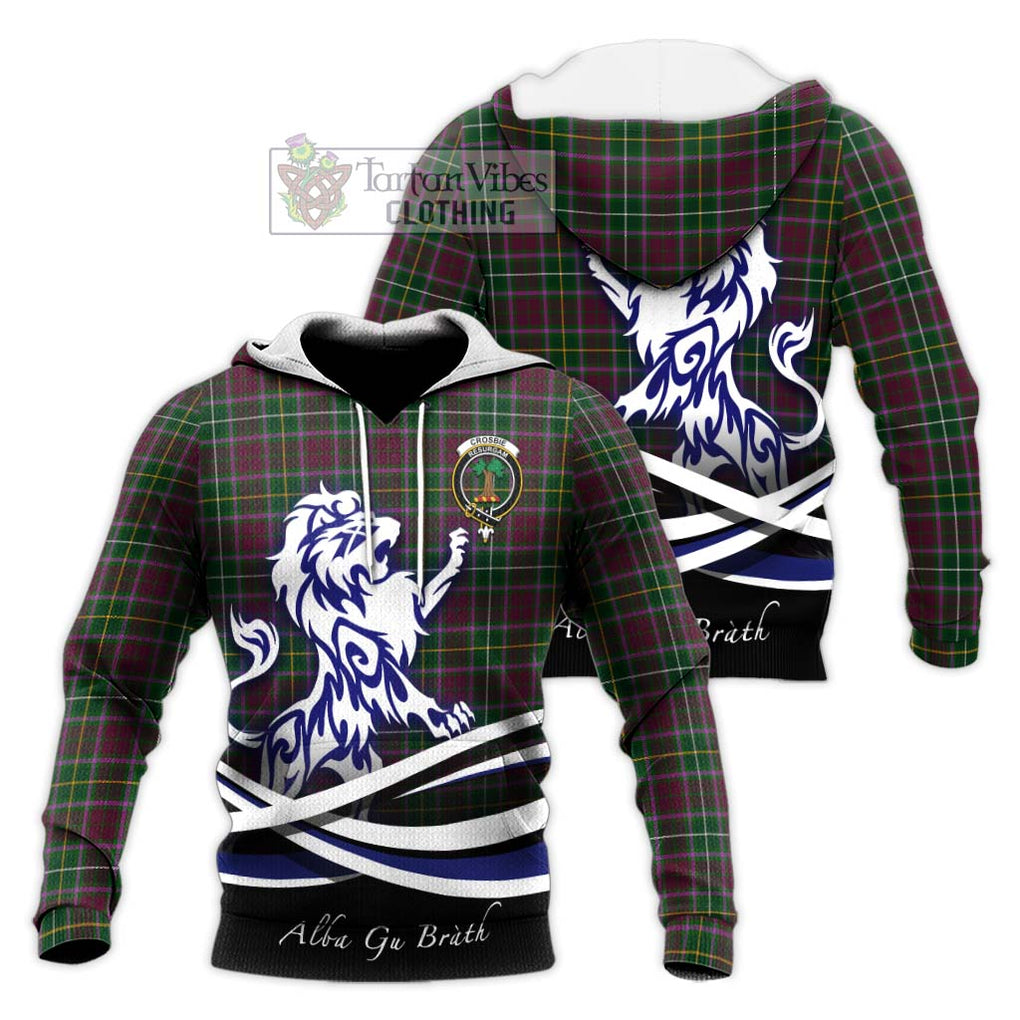 Crosbie Tartan Knitted Hoodie with Alba Gu Brath Regal Lion Emblem Unisex Knitted Pullover Hoodie - Tartan Vibes Clothing