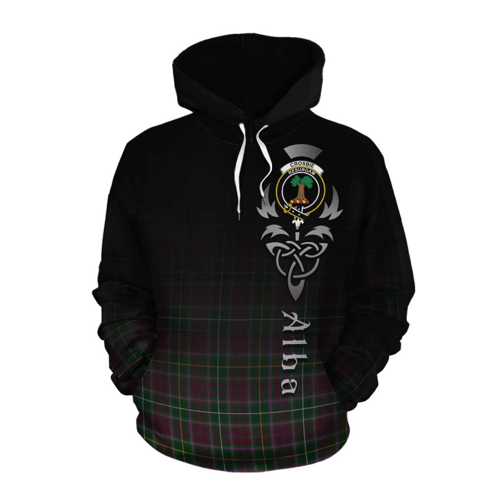 Tartan Vibes Clothing Crosbie Tartan Cotton Hoodie Featuring Alba Gu Brath Family Crest Celtic Inspired