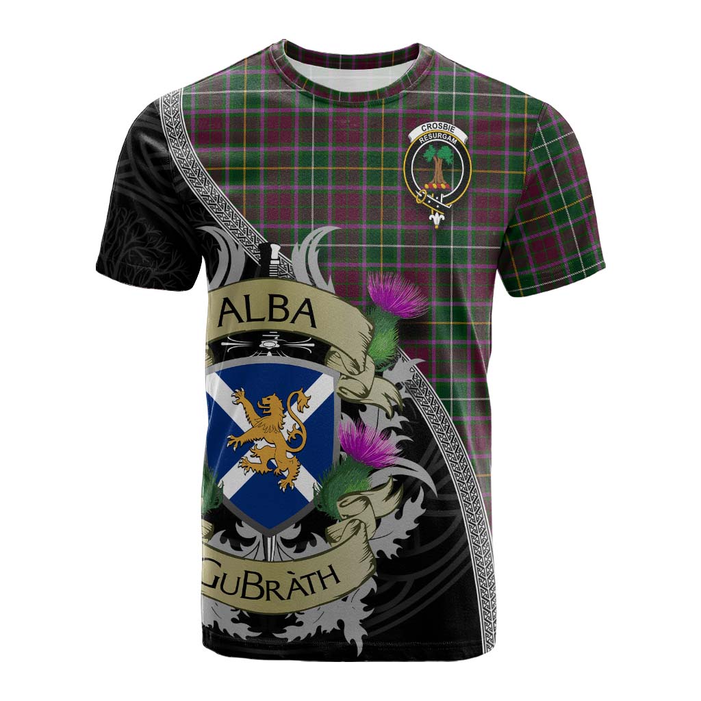 Tartan Vibes Clothing Crosbie Tartan Family Crest Cotton T-shirt Lion Rampant Royal Thistle Shield Celtic Inspired