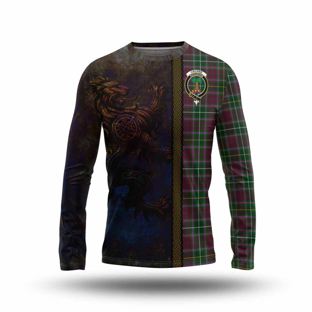 Tartan Vibes Clothing Crosbie Tartan Family Crest Long Sleeve T-Shirt Alba Gu Brath Be Brave Lion Ancient Style
