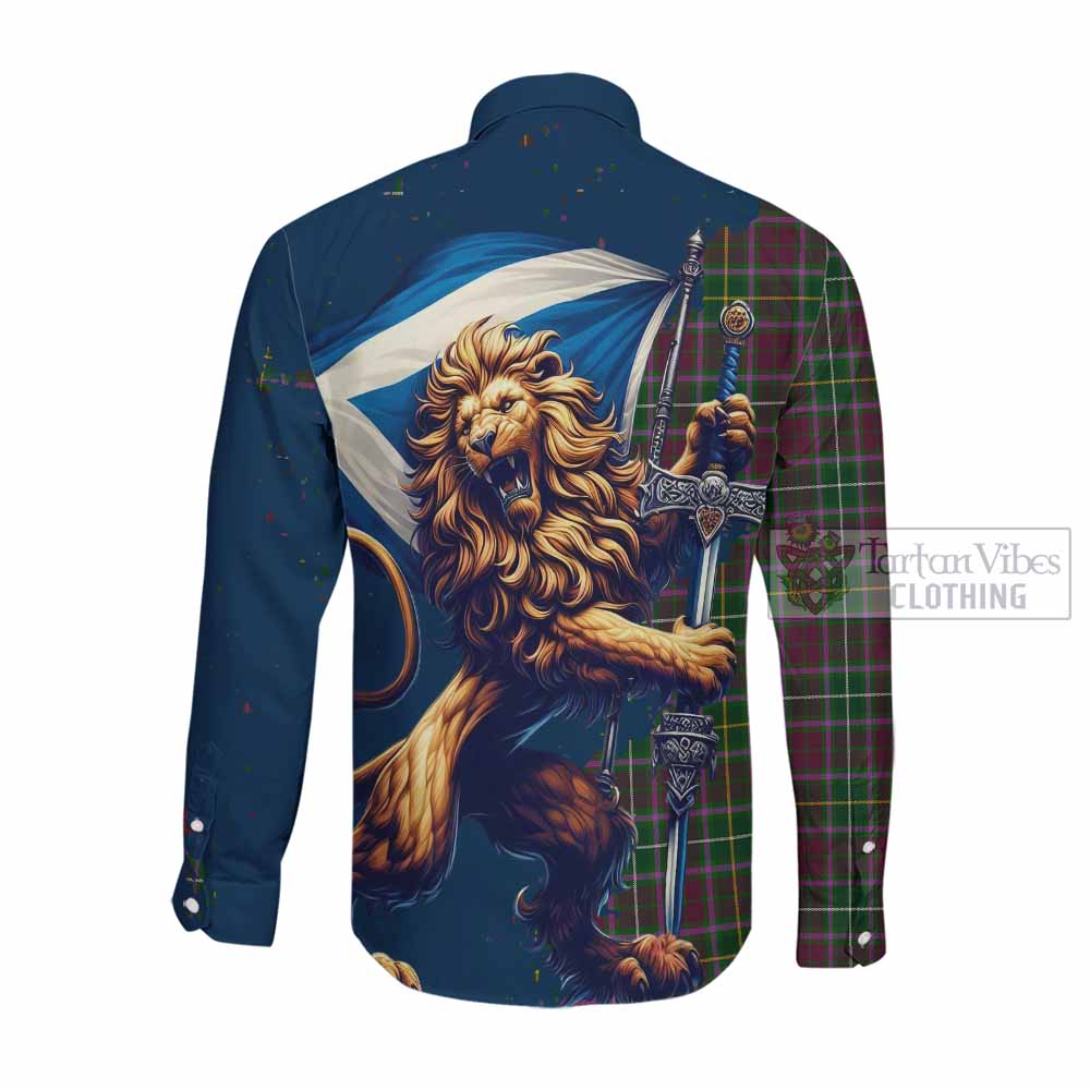 Tartan Vibes Clothing Crosbie Tartan Family Crest Long Sleeve Button Shirt with Scottish Majestic Lion