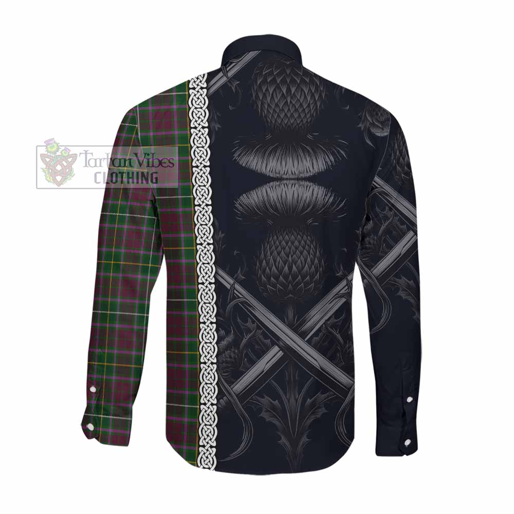 Tartan Vibes Clothing Crosbie Tartan Long Sleeve Button Shirt with Family Crest Cross Sword Thistle Celtic Vibes